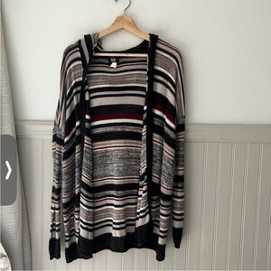 Billabong Medium Outside The Lines Multicolor Striped Open Front Hooded Cardigan